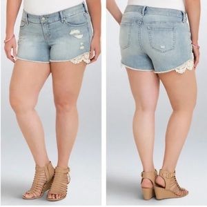 Torrid lace trim denim shorts